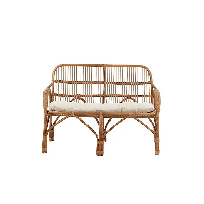 Ebuy24 Loungesofa Nella - B x T x H: 82 x 130 x 93 cm, Rattan., Natur - Rattan-Zweisitzer-Bank mit hellfarbenem Kissen.