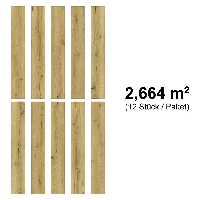 b!design Vinylboden SPC - Eiche Davos, Landhausdiele, 1.220 x 182 x 4,5 mm - Helle Holzoptik-Dielen mit Maserung und Ästen. Deckt 2,664 m² ab, 12 Stück pro Paket.