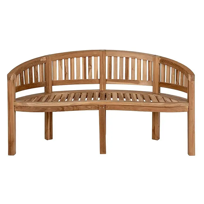 Ebuy24 Gartenbank Boca - B x T x H: 60 x 150 x 85 cm, Teakholz., Teak Dekor - Gebogene hellbraune Gartenbank aus Holz mit Lattenrostsitz und Rückenlehne.