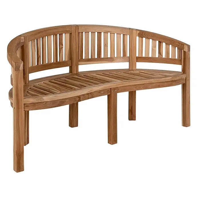 Ebuy24 Gartenbank Boca - B x T x H: 60 x 150 x 85 cm, Teakholz., Teak Dekor - Geschwungene Gartenbank aus Natur-Teakholz mit Lattenrost-Sitz und Rückenlehne.