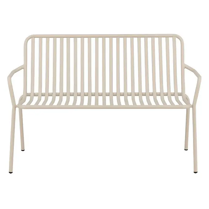 Ebuy24 Gartenbank Peking - B x T x H: 64 x 130 x 85 cm, Aluminum., Beige - Helle beige Metallbank mit Lamellen für den Außenbereich.