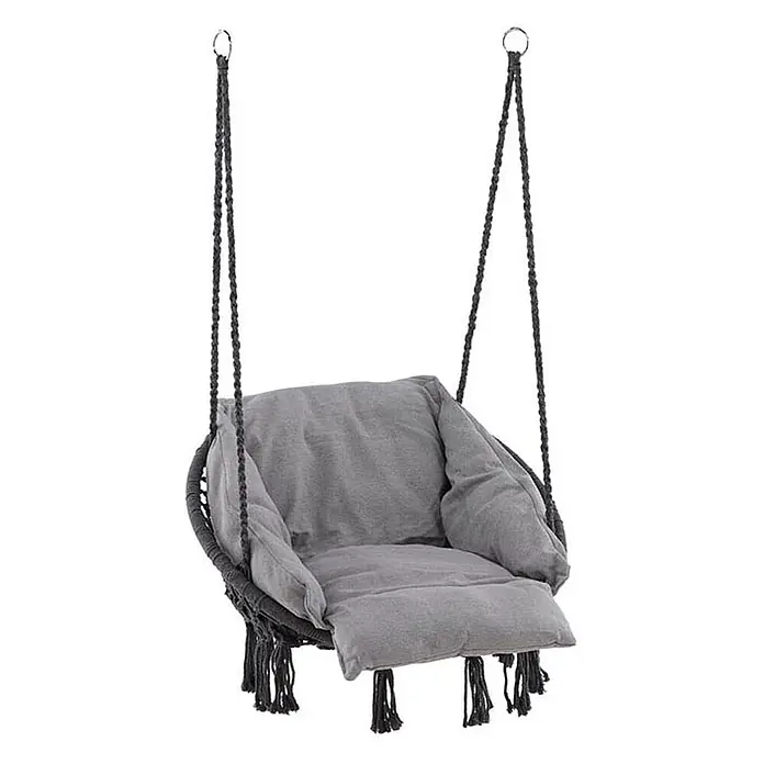 Ebuy24 Hängesessel Hamtic - Textil, Grau - Hängesessel mit weichen grauen Kissen, dunklen geflochtenen Seilen und Quasten.