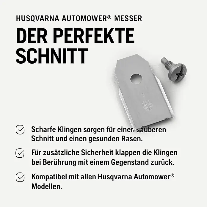 Husqvarna Ersatzmesser-Set für Mähroboter Classic Messer 45er-Pack - Passend für: alle Husqvarna Automower Modelle, 45 Stk. - Ein silberfarbenes Husqvarna Automower Messer mit passender Schraube, für Mähroboter.