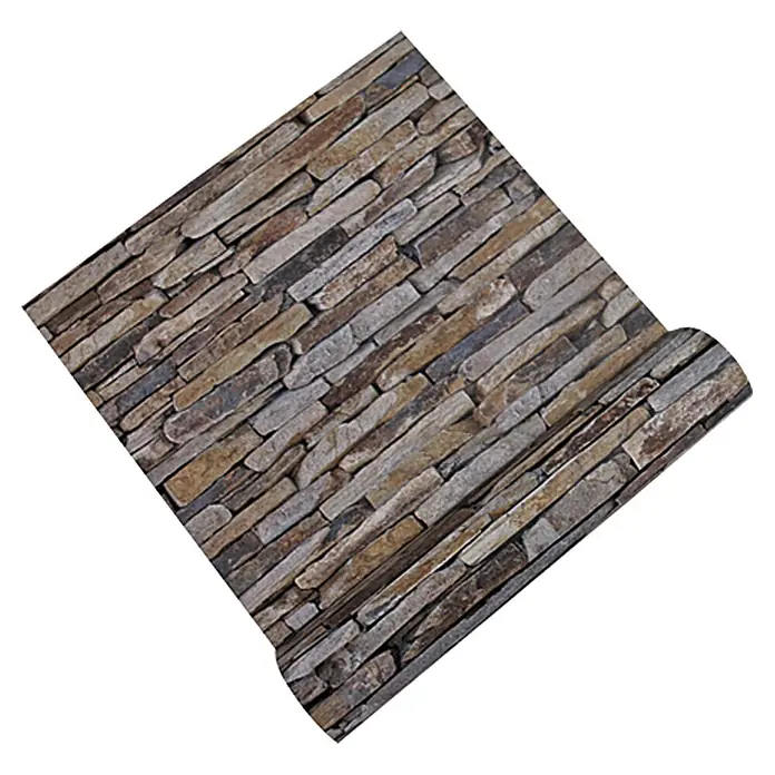 A.S. Création Papel pintado de vellón Wood-n-Stone - Beige/Marrón/Gris, Efecto piedra, 10,05 x 0,53 m - Esta imagen muestra un rollo de papel pintado de pared de piedra, con un efecto realista de piedra en varios tonos de marrón y gris. Ideal para interiores rústicos.