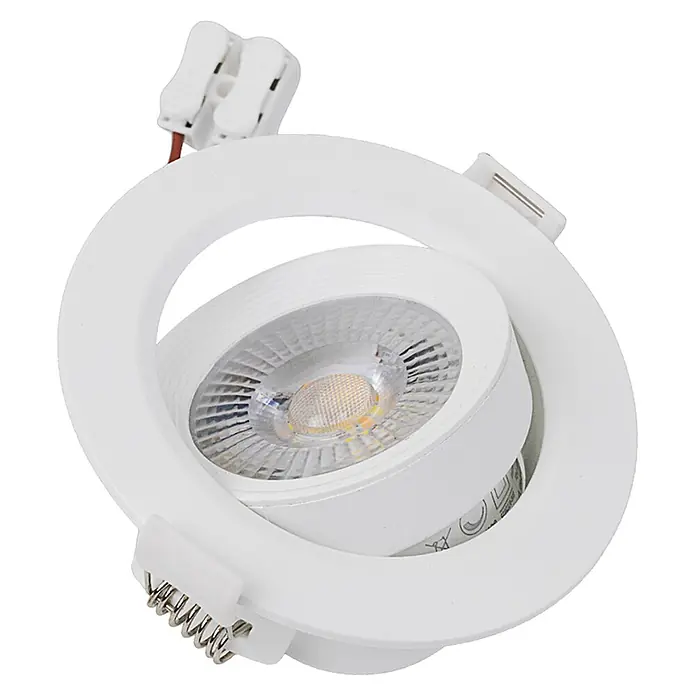 Luxula Wand- & Deckenspot LUXULA LED Downlight schwenkbar Set - 7 W, Ø x H: 9 x 5 cm, Weiß, Mehrfarbig - Weißer schwenkbarer LED-Einbaustrahler mit Federklemmen und Stromanschluss.