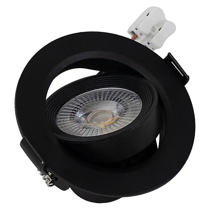 Luxula Wand- & Deckenspot LUXULA LED Downlight schwenkbar Set - 7 W, Ø x H: 9 x 5 cm, Schwarz, Mehrfarbig - Schwarzer schwenkbarer LED-Einbaustrahler mit sichtbarem Stromanschluss.