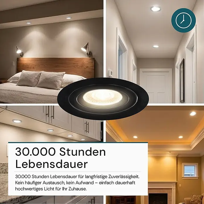 Luxula Wand- & Deckenspot LUXULA LED Downlight schwenkbar Set - 5 W, Ø x H: 9 x 5 cm, Schwarz, Mehrfarbig - Schwarzer Einbaustrahler für Deckenbeleuchtung in verschiedenen Wohnbereichen, mit 30.000 Stunden Lebensdauer.