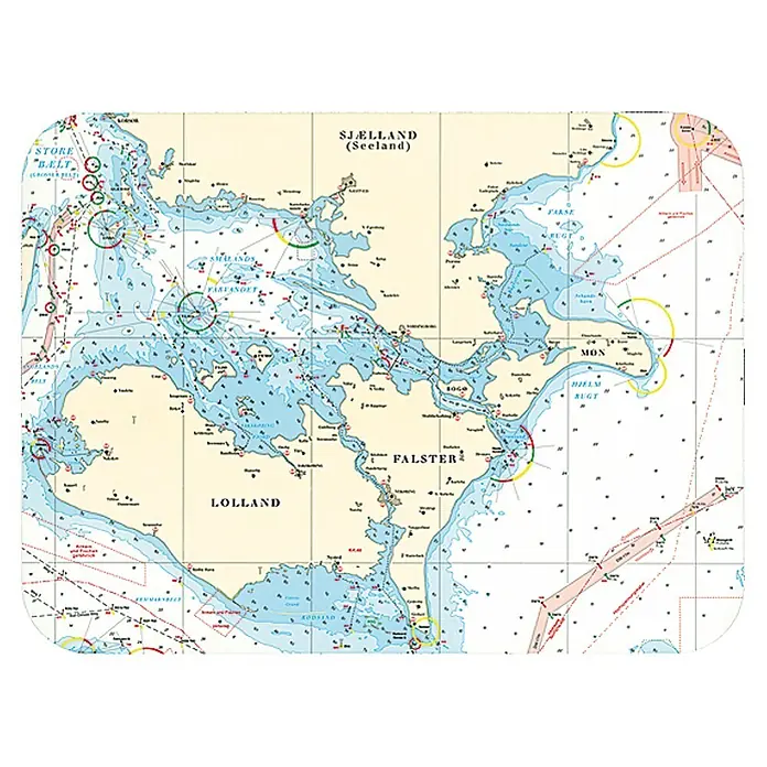 Navyline Tisch-Set - L x B: 40 x 30 cm, Südliches Seeland - Seekarte der dänischen Inseln Seeland, Falster, Lolland und Møn. Hilfreich für Segler und Wassersportler zur Navigation in der Ostsee.