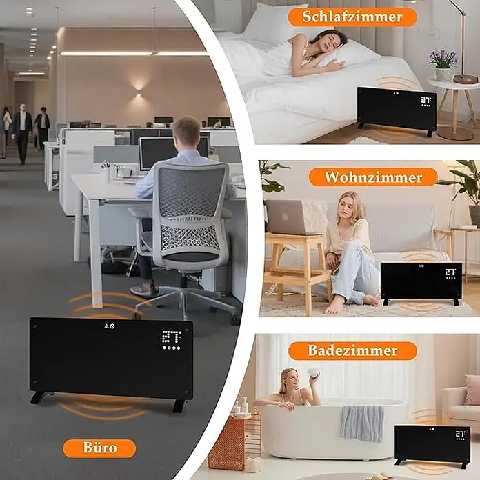 Nettlife Bauheizer -  - Schwarzer elektrischer Paneelheizer mit Digitalanzeige, eingesetzt in Büro, Schlafzimmer, Wohnzimmer und Badezimmer.