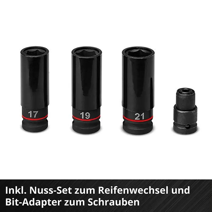 Einhell Professional Power X-Change 18V Akku-Schlagschrauber TP-CW 18/350-C Li BL - Solo - 18 V, Ohne Akku, 350 Nm - Schwarzes Schlagschlüssel-Set (17, 19, 21 mm) für Reifenwechsel und Bit-Adapter zum Schrauben.