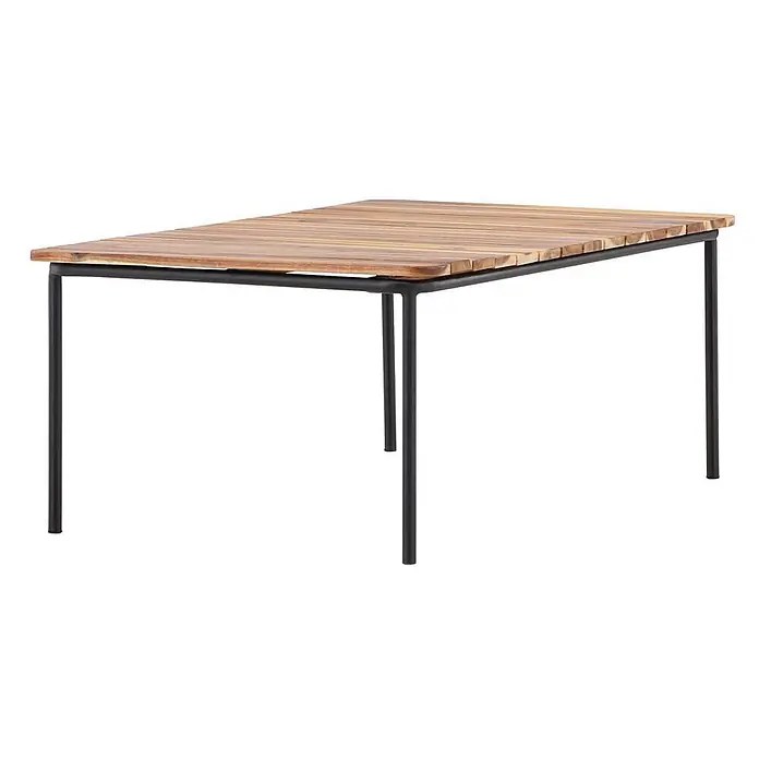 Ebuy24 Garten-Loungetisch Penh - Akazie, Natur, Stapelbar, L x B x H: 100 x 65 x 40 cm - Rechteckiger Tisch mit Lattenplatte aus Naturholz und schwarzem Metallgestell.