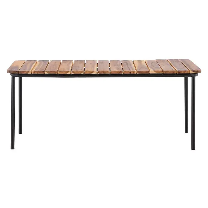 Ebuy24 Garten-Loungetisch Penh - Akazie, Natur, Stapelbar, L x B x H: 100 x 65 x 40 cm - Rechteckiger Tisch mit Lattenplatte aus Naturholz und schwarzen Metallbeinen.