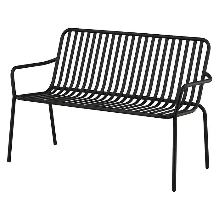 Ebuy24 Gartenbank Peking - B x T x H: 64 x 130 x 85 cm, Aluminum., Schwarz - Schwarze Gartenbank aus Metall mit Lattenrost, Armlehnen und gebogener Rückenlehne.