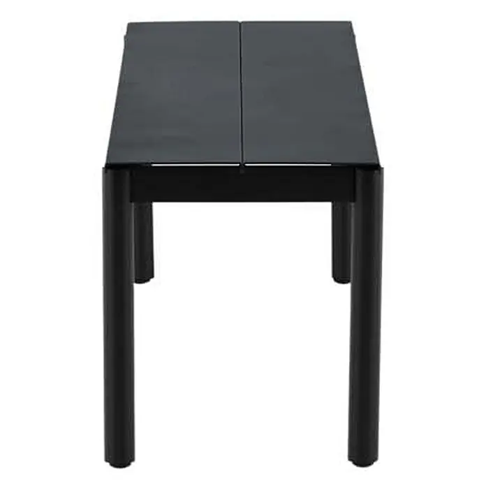 Ebuy24 Gartenbank Modena - B x T x H: 180 x 180 x 35 cm, Aluminum., Schwarz - Schwarze rechteckige Bank mit zweiteiliger Platte und zylindrischen Beinen.