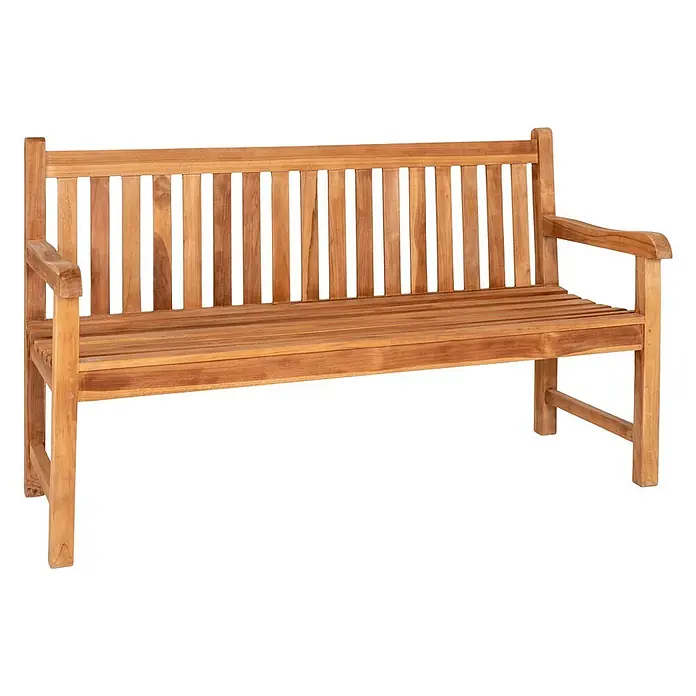 Ebuy24 Gartenbank Cabo - B x T x H: 150 x 150 x 92 cm, Teak., Holz - Eine klassische Gartenbank aus hellbraunem Teakholz mit Lattenrostsitz und Rückenlehne sowie Armlehnen.