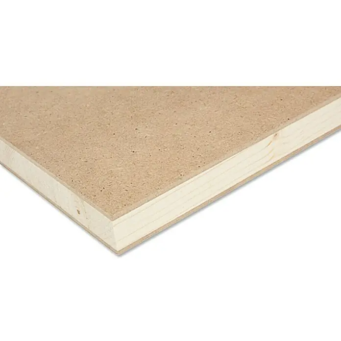 Tischlerplatte nach Maß - Holzmix, L x B: 2.800 x 2.070 mm, Stärke: 22 mm - Nahaufnahme einer Holzplatte, die die Textur und das Material des Holzes zeigt. Ideal für Bau- und Designprojekte.