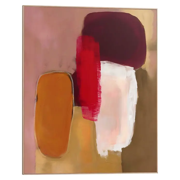Reinders Bild Slim Frame Wood - Warm Abstract II, B x H: 40 x 50 cm - Abstraktes Gemälde mit großen Blöcken in Rot, Weiß, Kastanienbraun und Orange, mit deutlichen Pinselstrichen und organischen Formen.