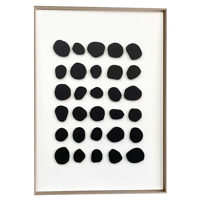 Reinders Bild Relief Art - Black Dots, B x H: 50 x 70 cm - Gerahmtes Kunstwerk: mehrere schwarze, unregelmäßige organische Formen in Reihen angeordnet.