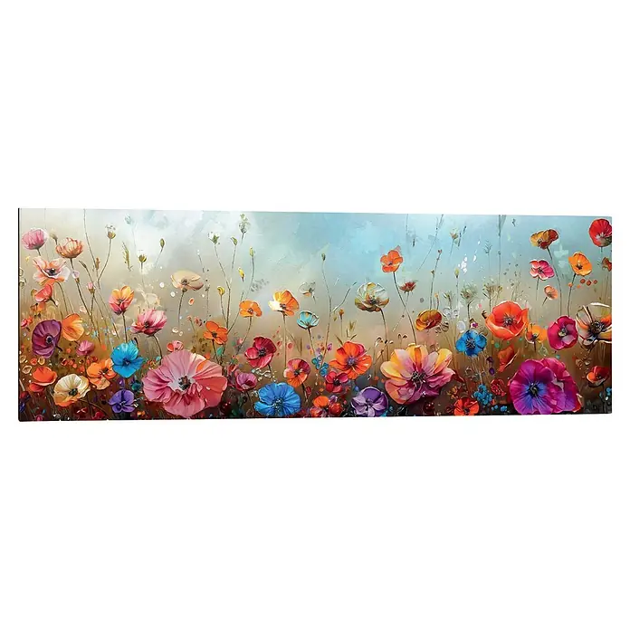 Reinders Decopanel - Vibrant Field, B x H: 90 x 30 cm - Lebendiges Ölgemälde eines Feldes bunter abstrakter Mohnblumen und Wildblumen mit weichen Pinselstrichen.
