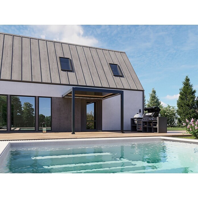 Pergola - stenska Bellano S25  (Barva ogrodja: Antracit, Aluminij, Š x G x V: 3 x 3 x 2,5 m) | 4817 - Terrassenüberdachungen | GBDF - Vordächer | GBD - Bauelemente | GB - Bauelemente | G - Holz/Bauelem | BAUHAUS