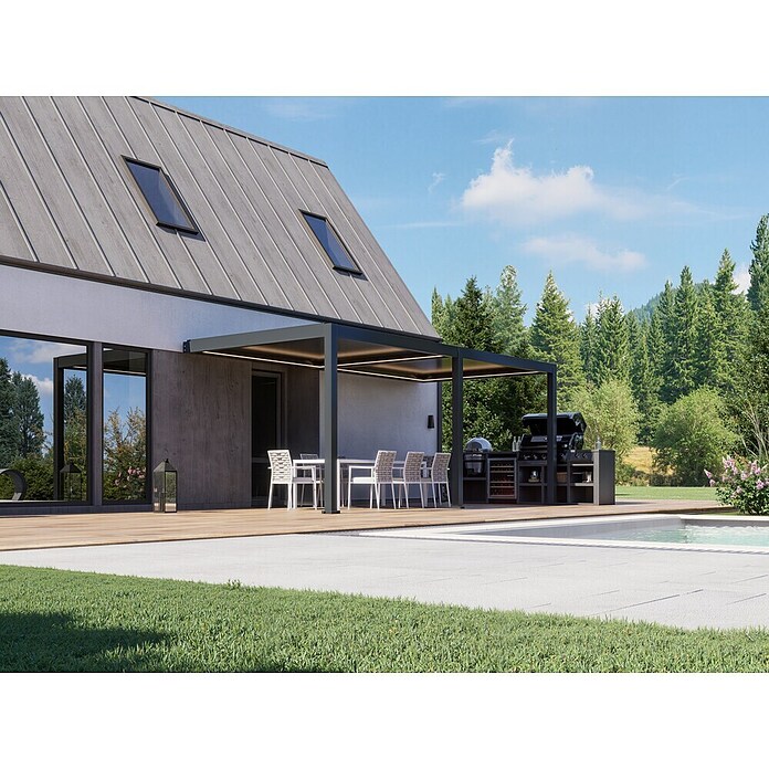 Pergola - stenska Bellano S25  (Barva ogrodja: Antracit, Aluminij, Š x G x V: 6 x 3 x 2,5 m) | 4817 - Terrassenüberdachungen | GBDF - Vordächer | GBD - Bauelemente | GB - Bauelemente | G - Holz/Bauelem | BAUHAUS