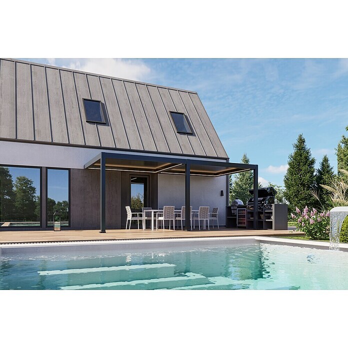 Pergola - stenska Bellano S25  (Barva ogrodja: Antracit, Aluminij, Š x G x V: 6 x 3 x 2,5 m) | 4817 - Terrassenüberdachungen | GBDF - Vordächer | GBD - Bauelemente | GB - Bauelemente | G - Holz/Bauelem | BAUHAUS