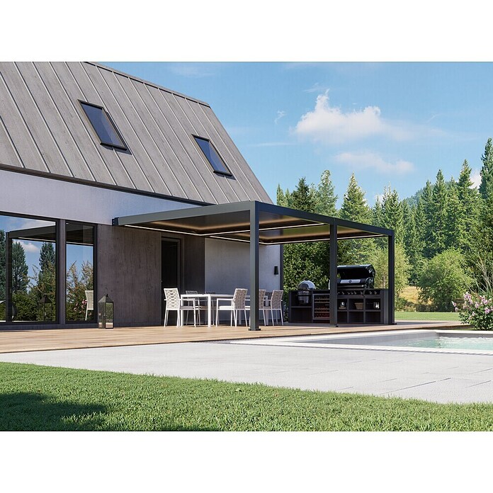 Pergola - stenska Bellano S25  (Barva ogrodja: Antracit, Aluminij, Š x G x V: 6 x 4 x 2,5 m) | 4817 - Terrassenüberdachungen | GBDF - Vordächer | GBD - Bauelemente | GB - Bauelemente | G - Holz/Bauelem | BAUHAUS