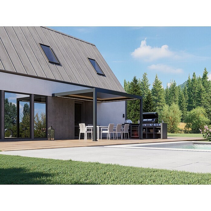 Pergola - stenska Bellano S25  (Barva ogrodja: Antracit, Aluminij, Š x G x V: 4 x 3 x 2,5 m) | 4817 - Terrassenüberdachungen | GBDF - Vordächer | GBD - Bauelemente | GB - Bauelemente | G - Holz/Bauelem | BAUHAUS