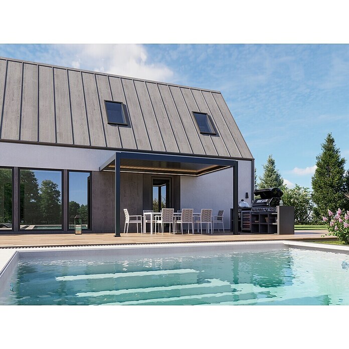 Pergola - stenska Bellano S25  (Barva ogrodja: Antracit, Aluminij, Š x G x V: 4 x 3 x 2,5 m) | 4817 - Terrassenüberdachungen | GBDF - Vordächer | GBD - Bauelemente | GB - Bauelemente | G - Holz/Bauelem | BAUHAUS