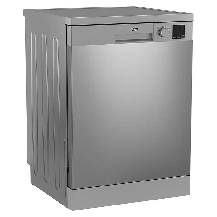 Beko Lavavajillas libre instalación DVN05320X - Ancho: 59,8 cm, Número de cubiertos: 14 ud., Consumo de agua por uso: 12,9 l - Lavavajillas Beko plateado de libre instalación con panel de control frontal y selector de programa giratorio.