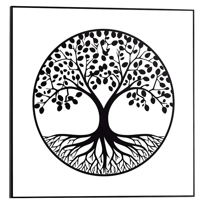 Reinders Bild Slim Frame Black - Tree of Life, B x H: 50 x 50 cm - Schwarze Metall-Wandkunst Lebensbaum im Kreis.