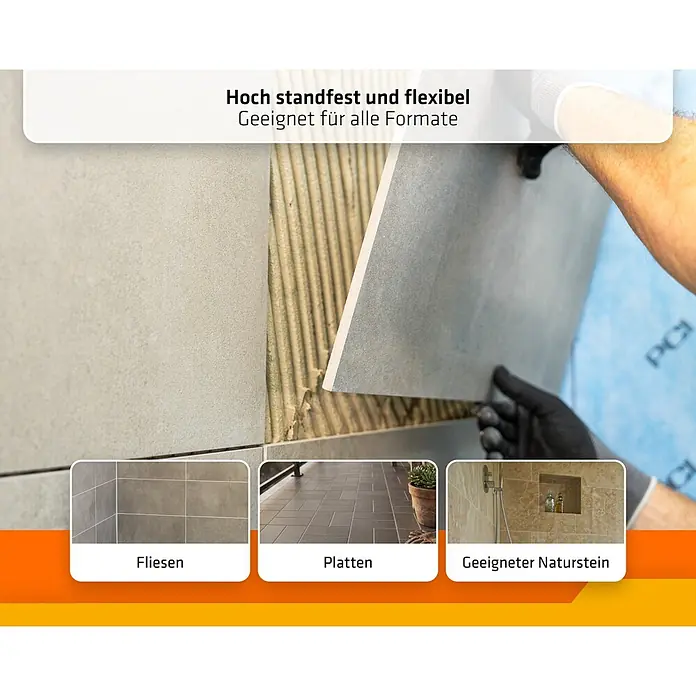 PCI Flexkleber 200 5 kg C2TES1 - 5 kg - Hand verlegt große Fliese mit Kleber, zeigt hohe Standfestigkeit und Flexibilität für Fliesen, Platten und Naturstein.