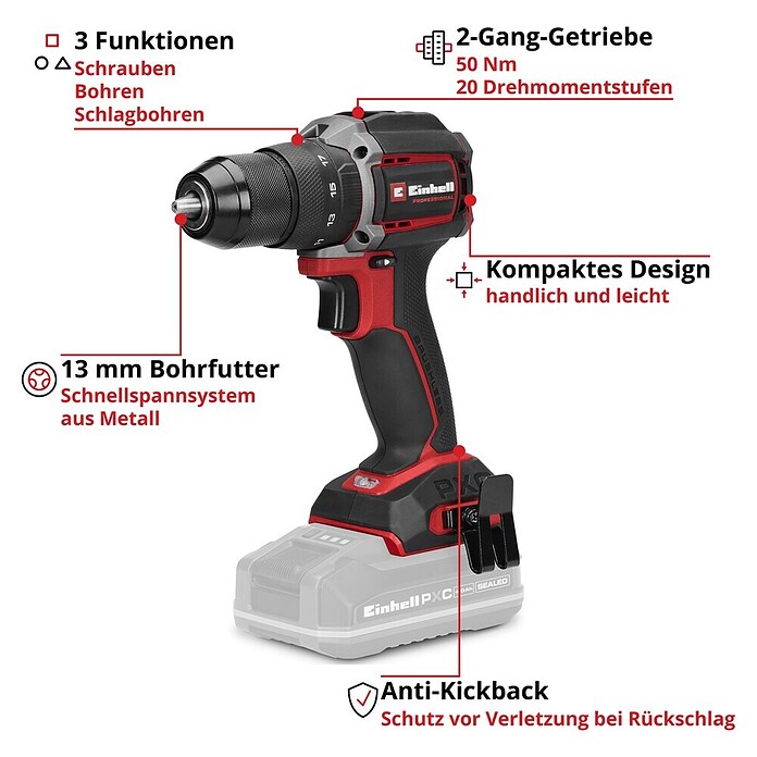 Einhell Professional PXC 18V Akku-Schlagbohrschrauber TTP-CDD 18/501-C Li-I (18 V, 1 Akku, 3 Ah, 50 Nm) | BAUHAUS