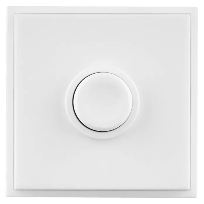 REV Klingeltaster - Aufputzmontage, 8 V - 12 V - Weißer Drehdimmer mit zentralem Rundknopf zur Lichtsteuerung.