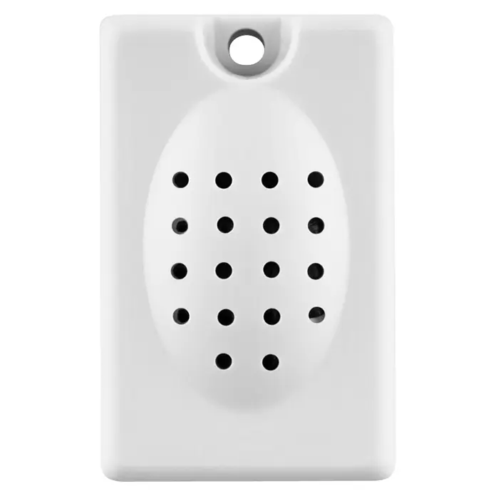 REV Glocke - Kunststoff - Weißes rechteckiges Lautsprechermodul mit ovalem 4x4-Lochgitter und kleiner runder Öffnung oben.