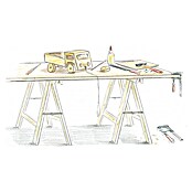 Inklapbare houten schraag Standaard (Draagvermogen: 400 kg met 2 houten schragen, Hoogte: 74 cm, Grenen)