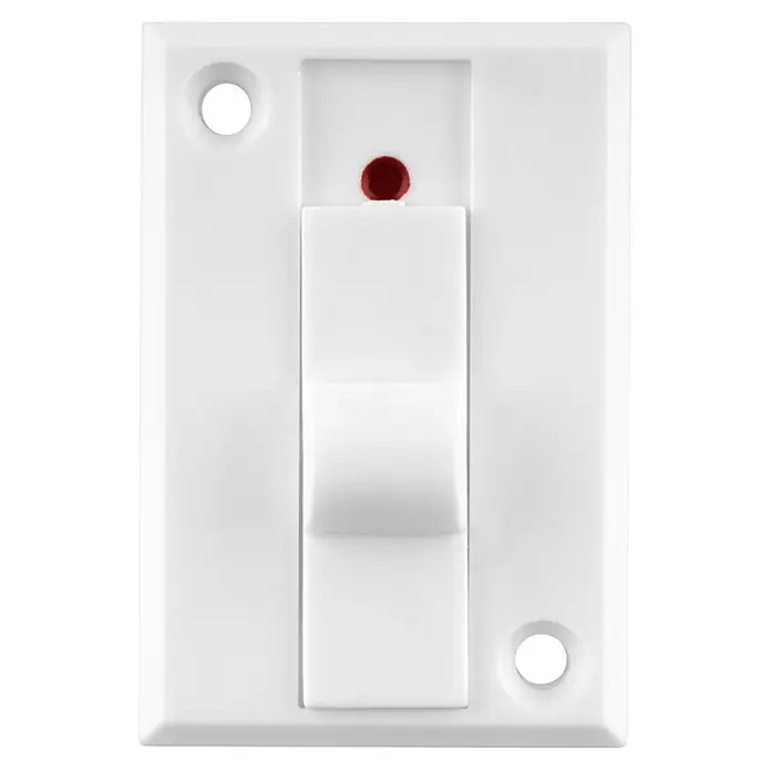 REV Schalter - L x B x H: 20 x 34 x 50 mm - Weißer Wippschalter mit roter Kontrollleuchte und zwei Schraublöchern.