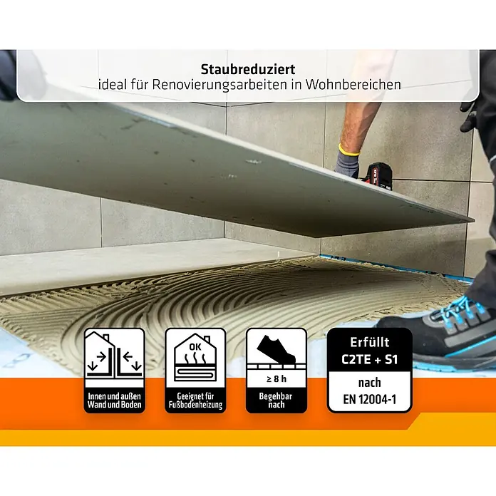 PCI Flexkleber 400 15 kg C2TES1 - 15 kg - Staubreduzierter Fliesenkleber wird für Renovierungen aufgetragen, ideal für große Fliesen an Innen-/Außenwänden und Böden mit Fußbodenheizung.