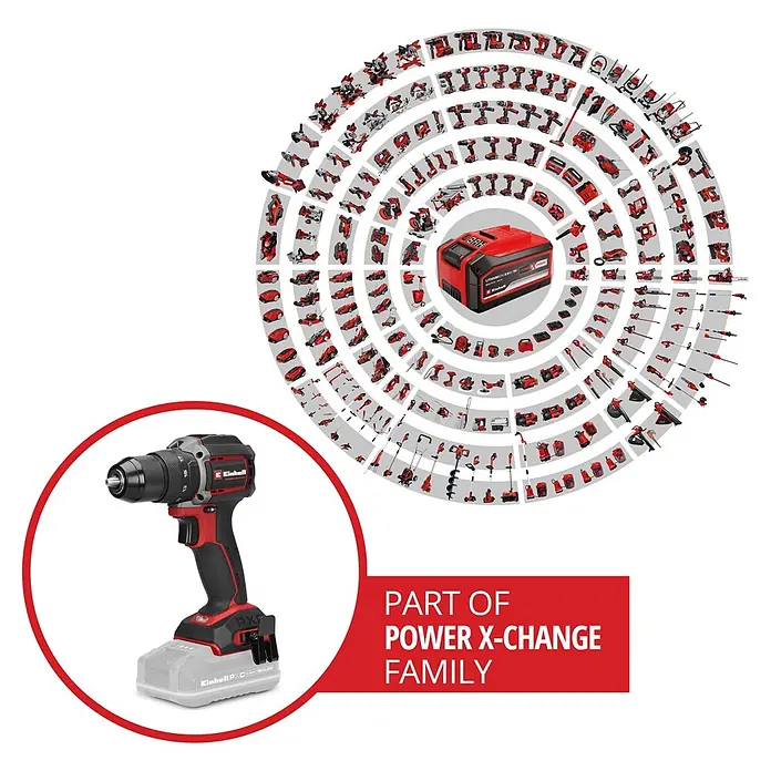 Einhell Professional PXC 18V Akku-Schlagbohrschrauber TTP-CDD 18/501-C Li-i - 18 V, 1 Akku, 3 Ah, 50 Nm - Rote und schwarze Einhell Akku-Bohrmaschine mit grauem Akku.