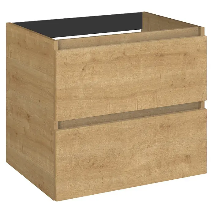 Riva Lynn Waschtischunterschrank - B x T x H: 60 x 45,6 x 53 cm, Hamilton Eiche - Waschtischunterschrank aus heller Eiche mit zwei Schubladen und dunkelgrauem Rahmen.