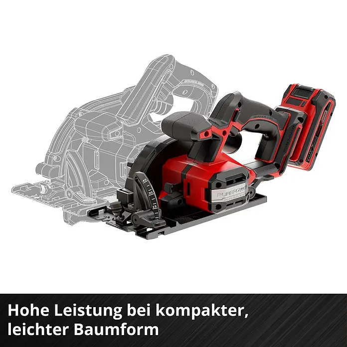 Einhell Professional Power X-Change 18V Akku-Handkreissäge TP-CS 18/136-C Li BL - Solo - 18 V, Ohne Akku, Durchmesser Sägeblatt: 136 mm - Rote und schwarze Akku-Handkreissäge mit Power X-Change Akku.