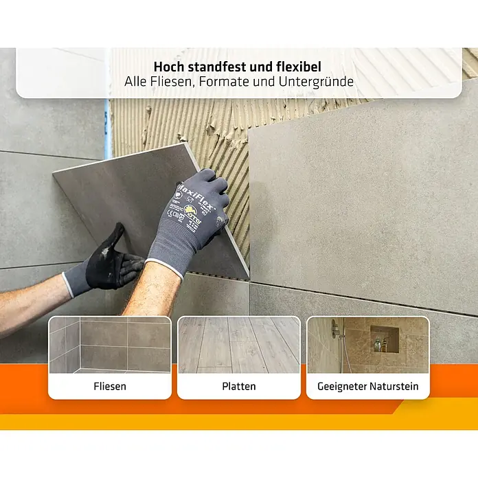 PCI Flexkleber 400 15 kg C2TES1 - 15 kg - Verlegung grauer Fliesen mit hoch standfestem, flexiblem Kleber, geeignet für alle Fliesen, Formate und Untergründe.
