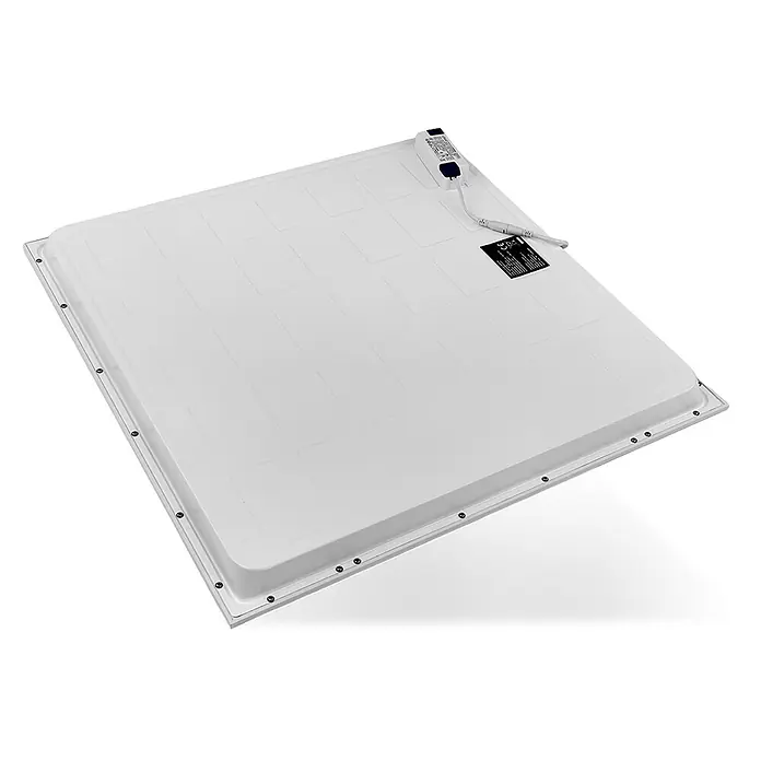 Luxula LED-Panel LED Panel - 40 W, Weiß, Weiß, Warmweiß - Rückansicht einer weißen quadratischen LED-Platte mit angeschlossenem Netzteil.