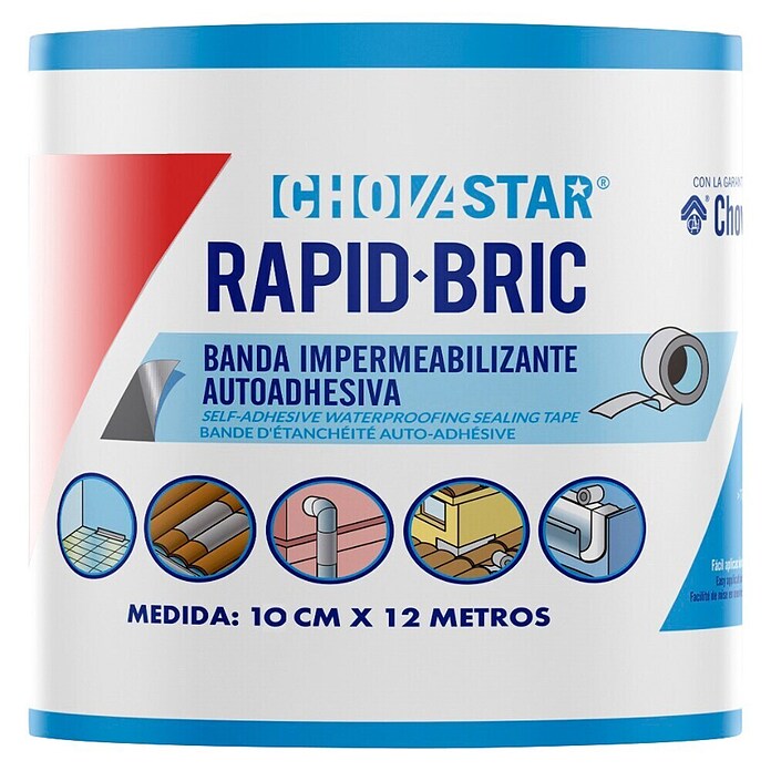 Chova Cinta impermeabilizante Rapid bric (12 m x 10 cm, Rojo)
