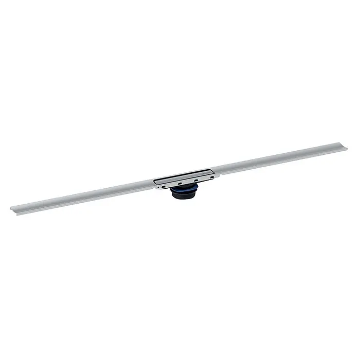 Geberit Cleanline Duschrinne 30 - Edelstahl, Längenverstellung: 30 mm - 90 mm - Silberfarbene Linienentwässerung mit herausnehmbarem Rost und integriertem dunkelblauem Siphon.