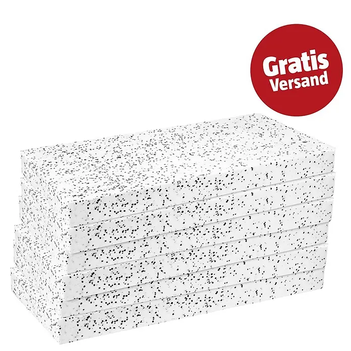 Bachl Dämmplatte DEO/WAB 035 - 20 mm, Kunststoff - Stapel weißer, rechteckiger Dämmplatten mit schwarzen Sprenkeln.