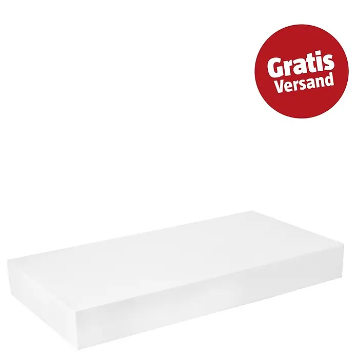 WDVS-Dämmplatte 034 - Stärke: 140 mm, Expandiertes Polystyrol (EPS), 0,033 W/(mK) - Weiße rechteckige Matratze oder Bettsockel mit rotem 'Gratis Versand' Etikett.