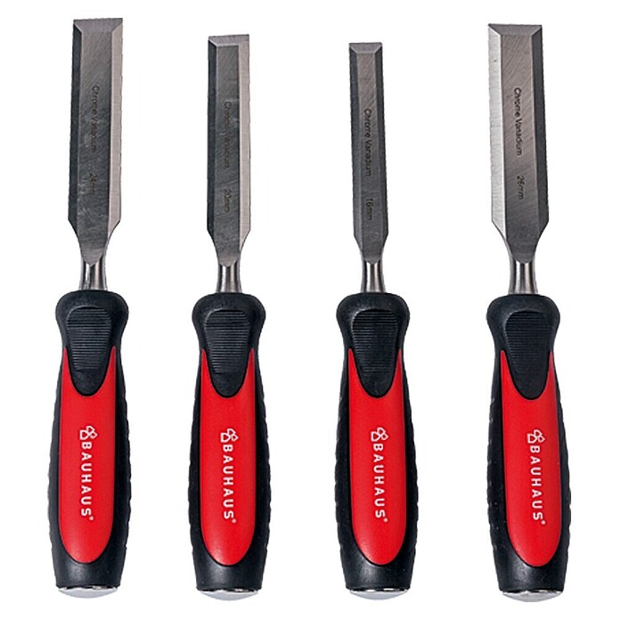 BAUHAUS Set de formones (4 piezas, Mango de dos componentes, Acero al cromo vanadio)