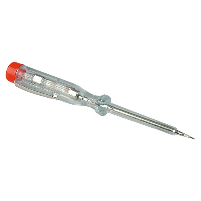 UniTEC Phasenprüfer - Transparent, 200 V - 250 V - Spannungsprüfer mit transparenter Isolierung und roter Kappe zur sicheren Überprüfung von Stromkreisen.