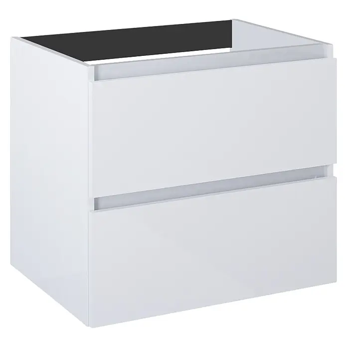 Riva Lynn Waschtischunterschrank - B x T x H: 60 x 45,6 x 53 cm, Weiß Matt, Matt - Weißer wandhängender Waschtischunterschrank mit zwei grifflosen Schubladen und schwarzer Oberseite.